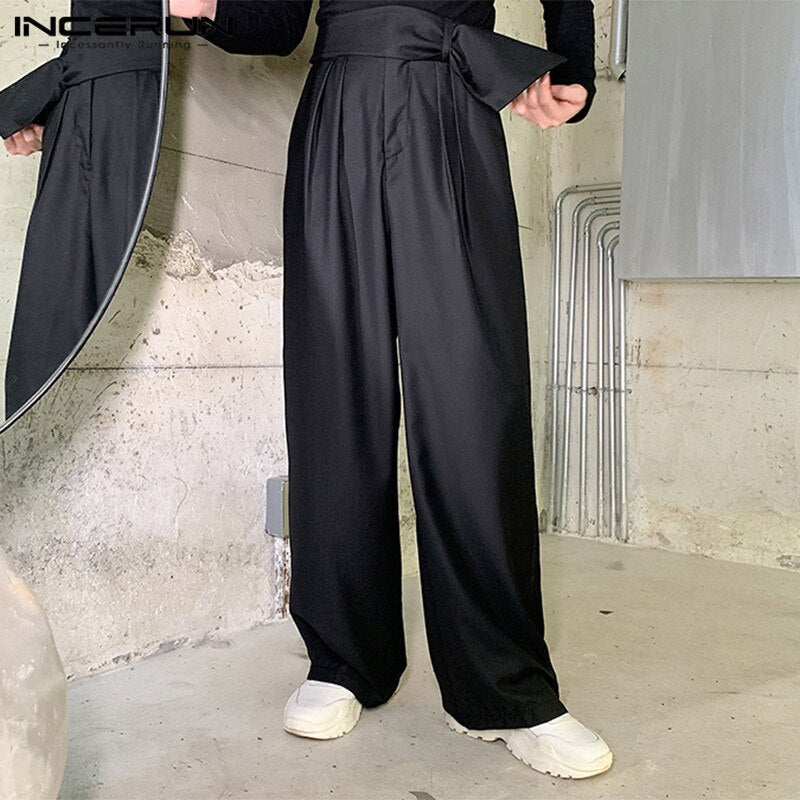 Mens Fashion Wide Leg Pants Solid Color Loose Trousers Men High Waist Joggers Casual Zipper Comfortable Pantalones 5XL INCERUN 7 - dianjiang-