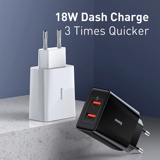 Baseus 18W Dual USB Charger Quick Charge QC PD 3.0 Type C Fast Charging For iPhone Xiaomi QC3.0 USB C Wall Mobile Phone Charger - dianjiang-