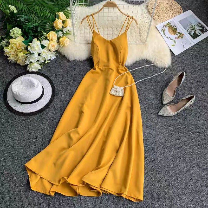 Marwin New-Coming Spring Summer Holiday Dress Cross Spaghetti Strap Open Back Solid Beach Style Ankle-Length Women Dresses - dianjiang-