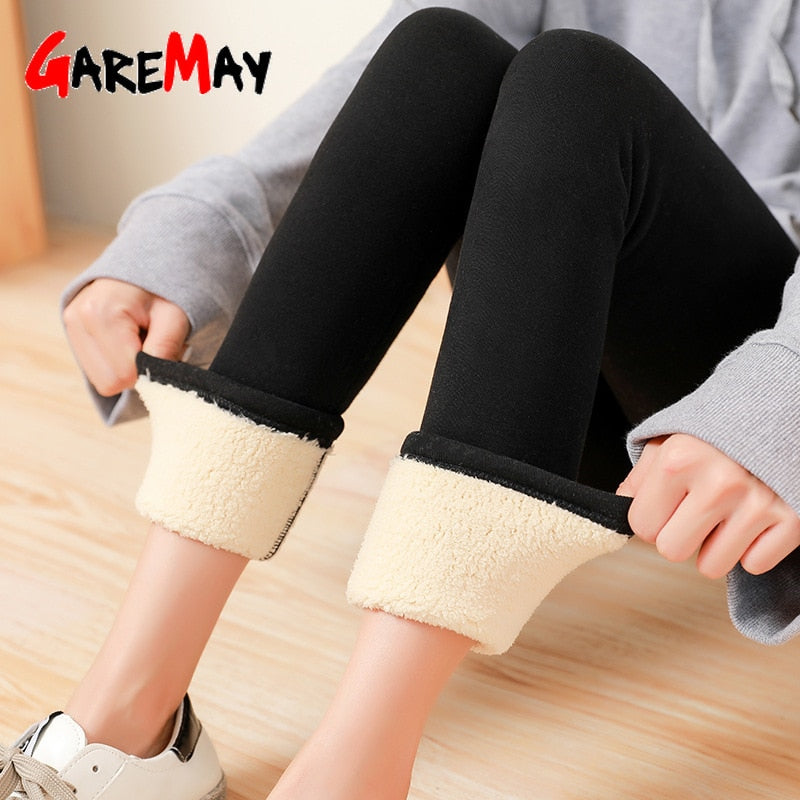 Black warm pants winter skinny thick velvet wool fleece girls leggings women Trousers Lambskin Cashmere Pants For Women leggings - dianjiang-