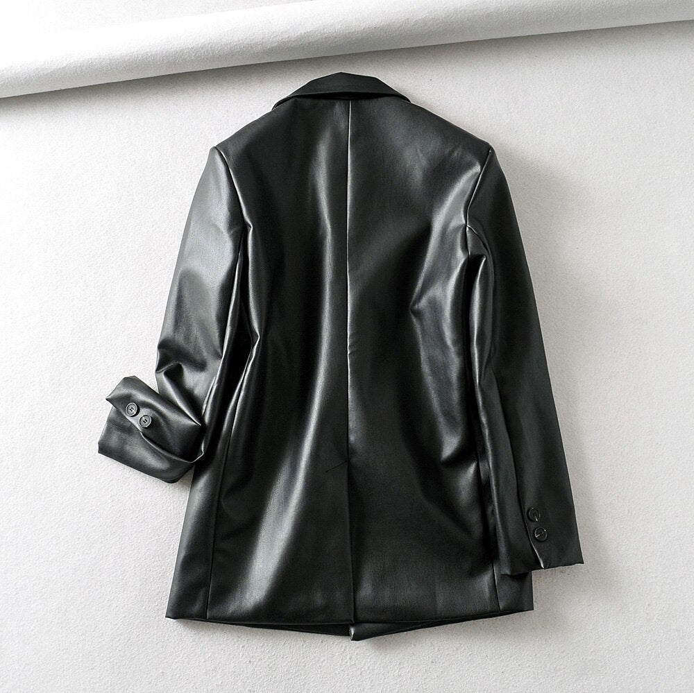 Loose PU Faux Leather Blazers Women Leather Jacket Coat Brand New Women's Jackets Outerwear Ladies Coats Female Leather Suit - dianjiang-