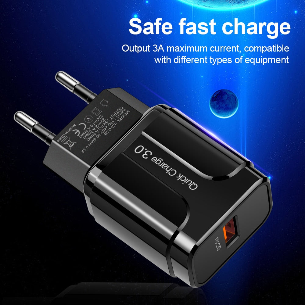 3A Quick Charge 3.0 USB Charger EU Wall Mobile Phone Charger Adapter for iPhone X MAX 7 8 QC3.0 Fast Charging for Samsung Xiaomi - dianjiang-