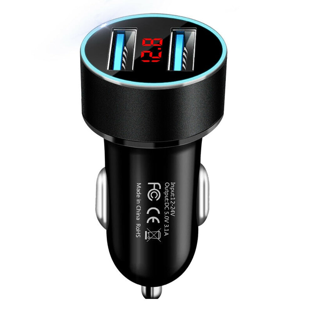 GTWIN 4.8A Car Charger Mobile Phone Fast Charging Adapter in Car with LED Display Quick Charge Dual USB Car Charger Universal - dianjiang-