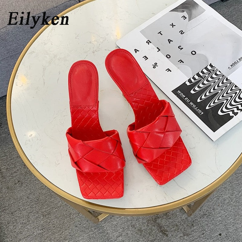 Eilyken Summer New Design Snake Print Square Toe Heels High Quality PU Leather Slippers Gladiator Sandals Womens Slides Shoes - dianjiang-