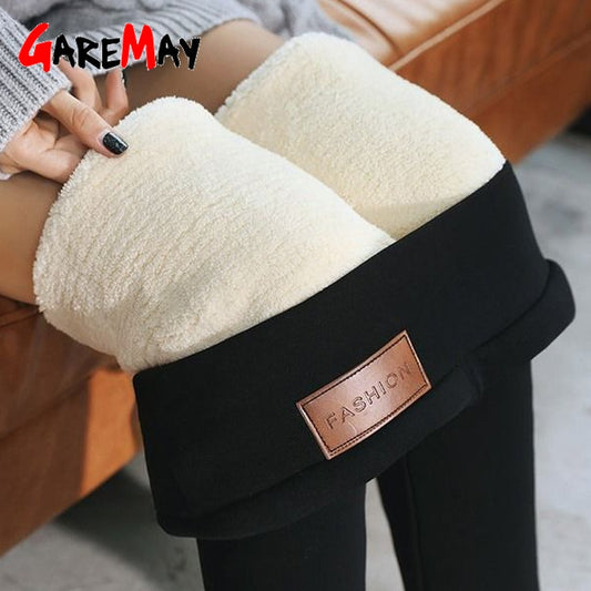 Black warm pants winter skinny thick velvet wool fleece girls leggings women Trousers Lambskin Cashmere Pants For Women leggings - dianjiang-