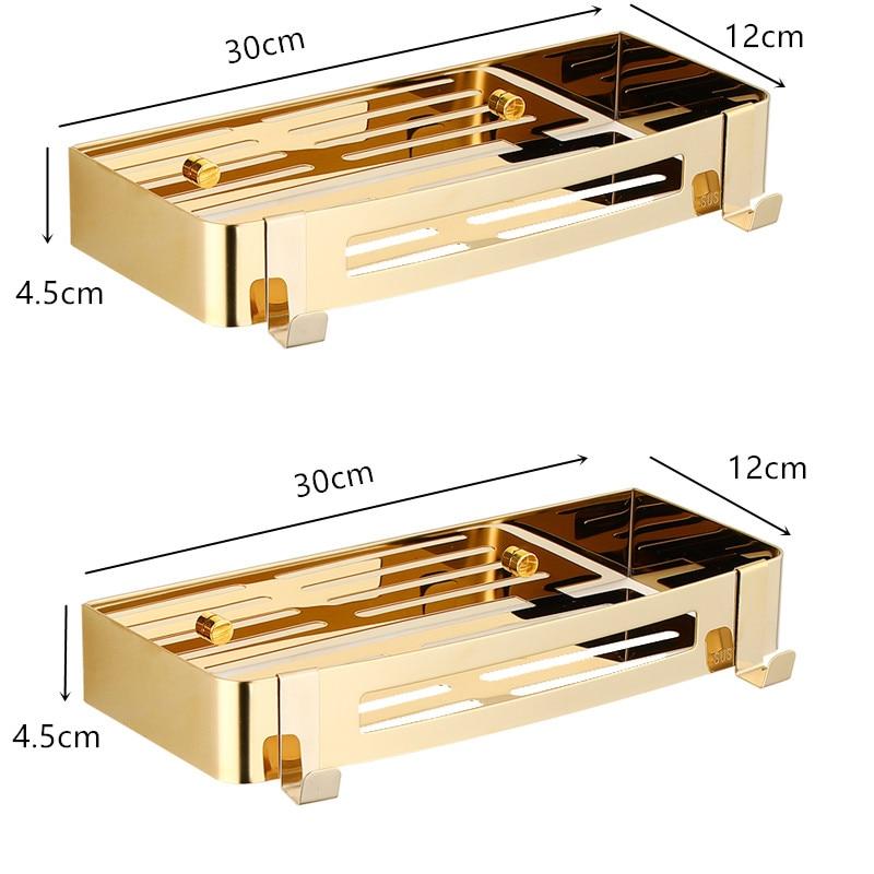 Bathroom Shelf Bath Storage Holder Wall Mounted Gold  Stainless Steel Square Bath Shower Shelf Bath Shampoo Holder Corner shelf - dianjiang-