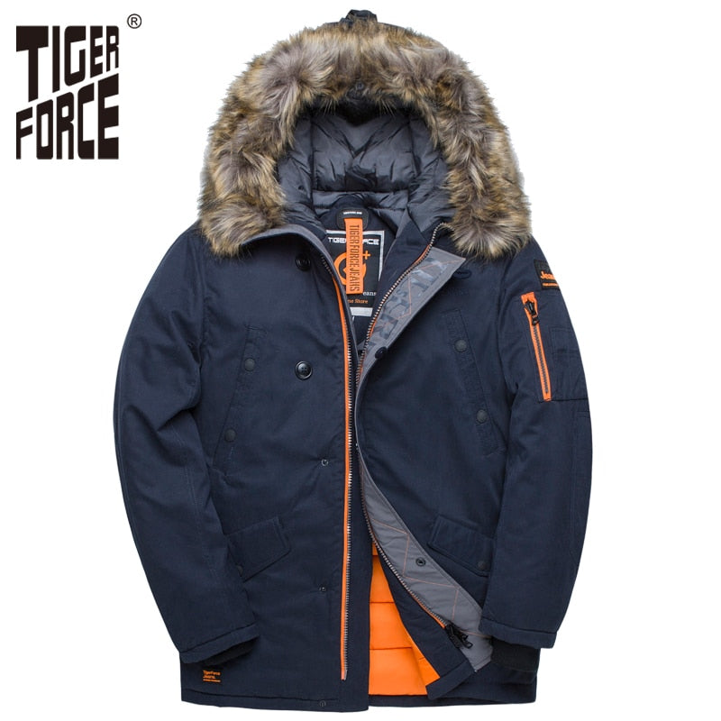 TIGER FORCE Winter Jacket Men Padded Parka Russia Man Winter Coat Artificial Fur Big Pockets Medium-long Thick Parkas Snowjacket - dianjiang-