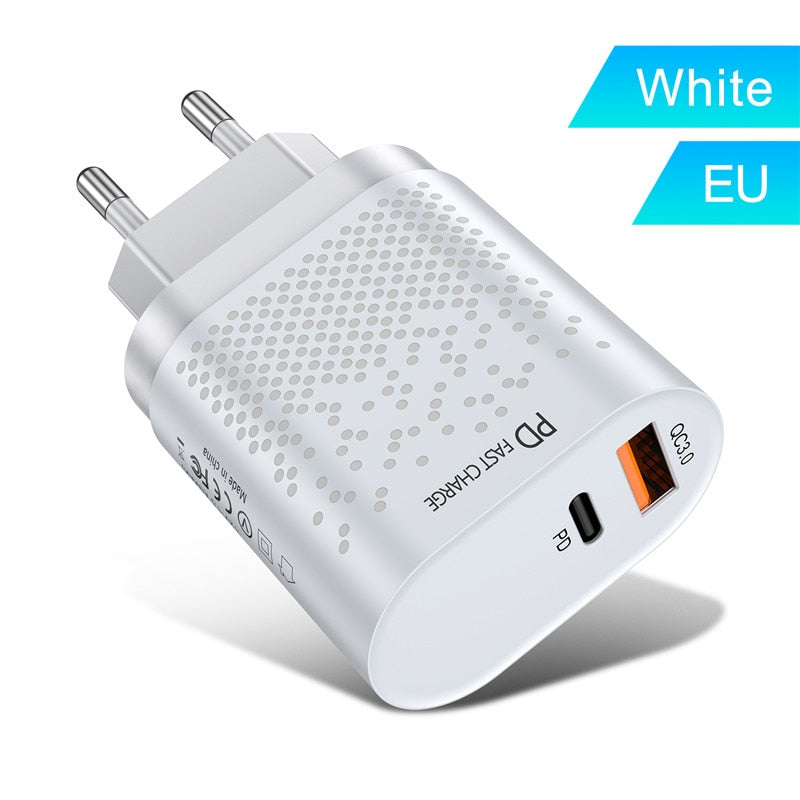 USLION EU/US Plug PD USB Charger 36W 3A Quik Charge 3.0 Mobile Phone Charger For iPhone 11 Samsung Xiaomi Fast Wall Chargers - dianjiang-