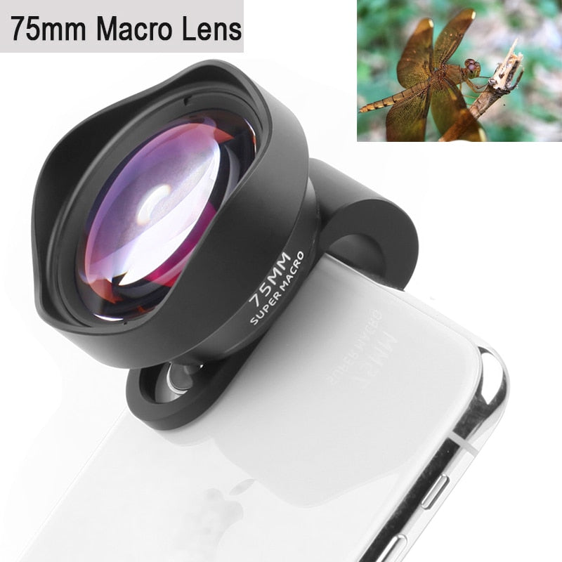 Professional Phone Camera Lens 75mm Macro Lens HD No Distortion DSLR Effect Clip-on for iPhone Samsung Huawei Xiaomi Smart Phone (17mm interface) - dianjiang-