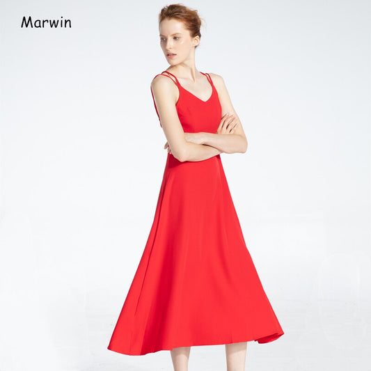 Marwin New-Coming Spring Summer Holiday Dress Cross Spaghetti Strap Open Back Solid Beach Style Ankle-Length Women Dresses - dianjiang-