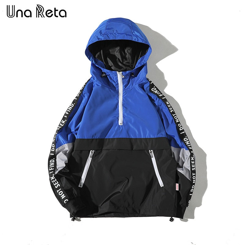 Una Reta Hooded Jackets Men New Patchwork Color Block Pullover Jacket Fashion Tracksuit Coat Men Hip Hop Streetwear Jacket Men - dianjiang-