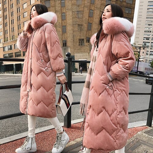 Gold velvet cotton women's long section Korean version 2018 new winter long down cotton padded women long over the knee coat tid - dianjiang-