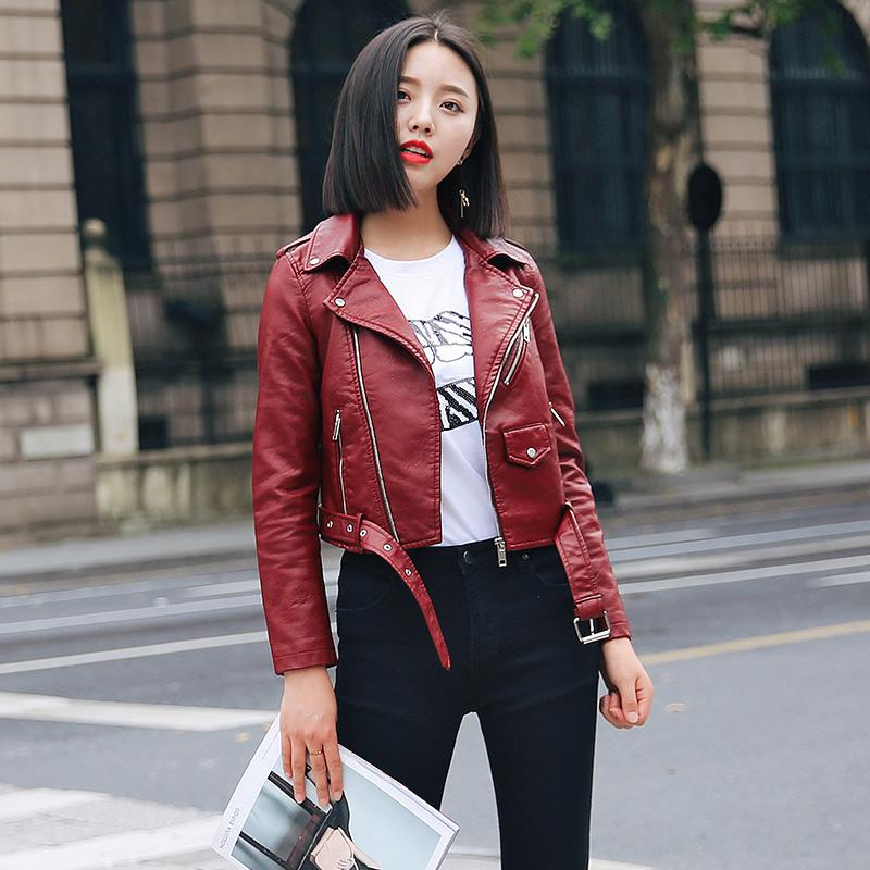 Ftlzz Pu Leather Jacket Women Fashion Bright Colors Black Motorcycle Coat Short Faux Leather Biker Jacket Soft Jacket Female - dianjiang-