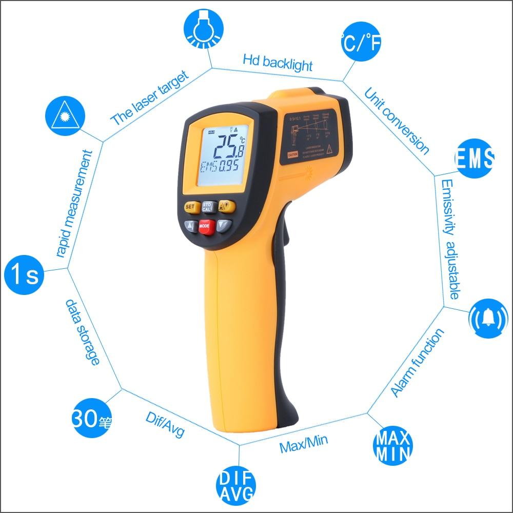 RZ Infrared Thermometer Non-Contact Temperature Meter Gun Handheld Digital LCD Industrial Outdoor Laser Pyrometer IR Thermometer - dianjiang-