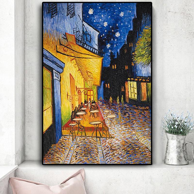 Famous Van Gogh Cafe Terrace At Night Oil Painting Reproductions on Canvas Posters and Prints Wall Art Picture for Living Room - dianjiang-