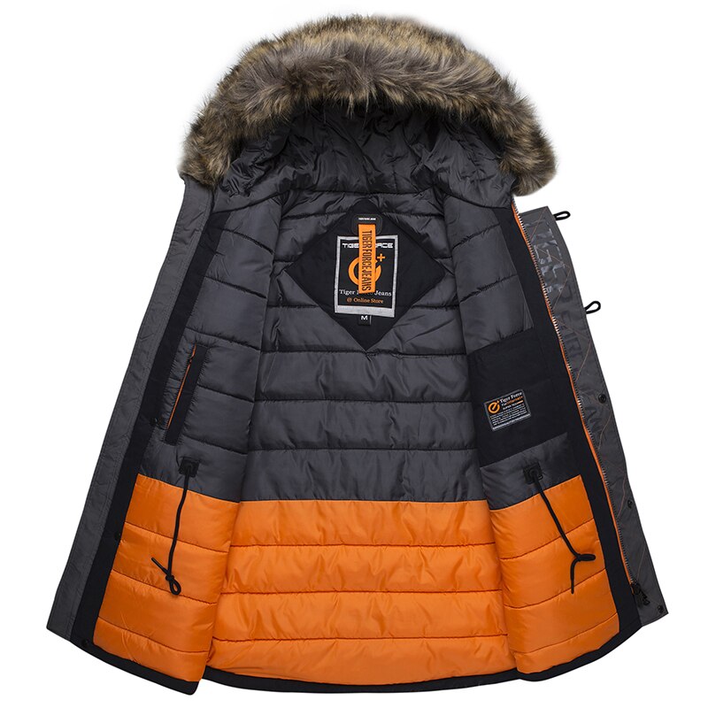 TIGER FORCE Winter Jacket Men Padded Parka Russia Man Winter Coat Artificial Fur Big Pockets Medium-long Thick Parkas Snowjacket - dianjiang-