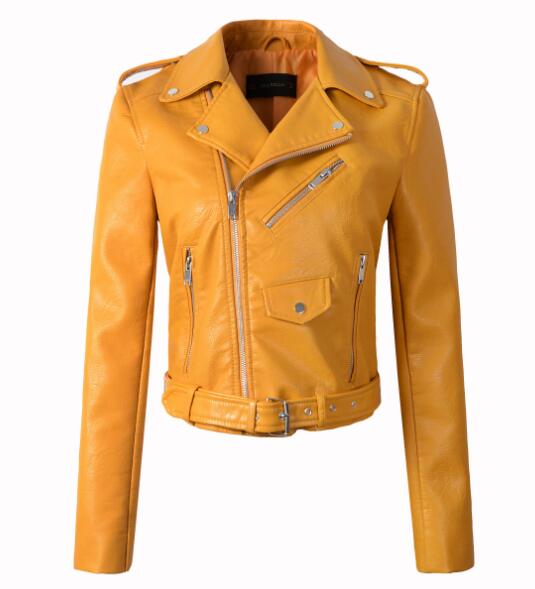 New Arrival 2020 brand Winter Autumn Motorcycle leather jackets yellow leather jacket women leather coat  slim PU jacket Leather - dianjiang-