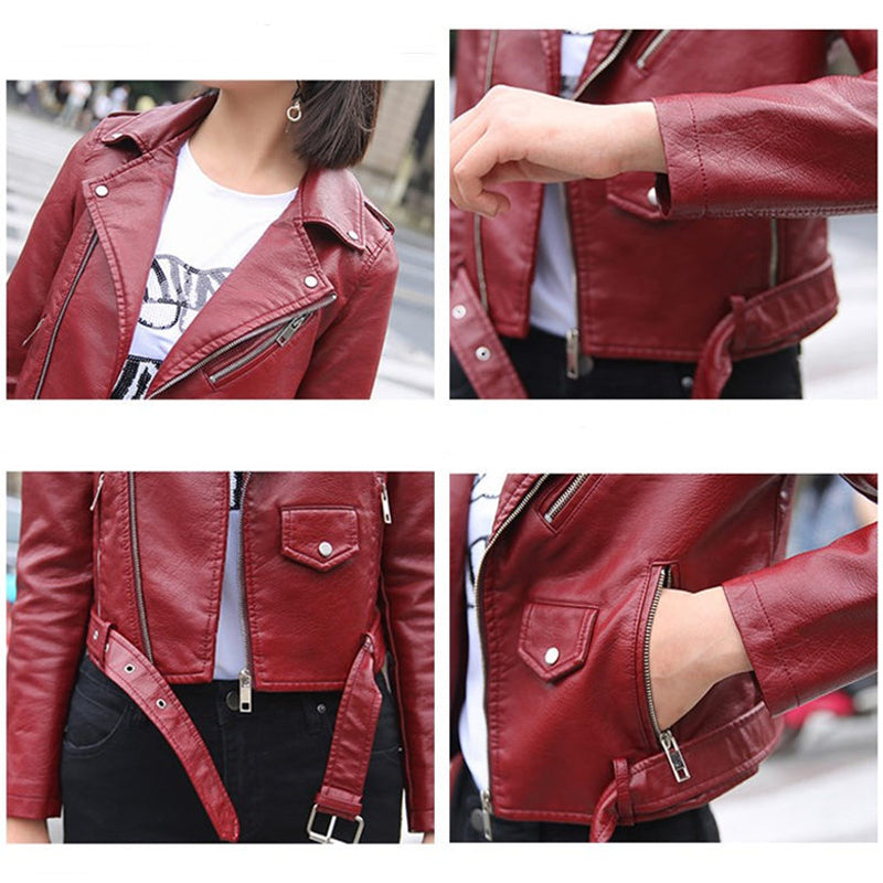 Ftlzz Pu Leather Jacket Women Fashion Bright Colors Black Motorcycle Coat Short Faux Leather Biker Jacket Soft Jacket Female - dianjiang-