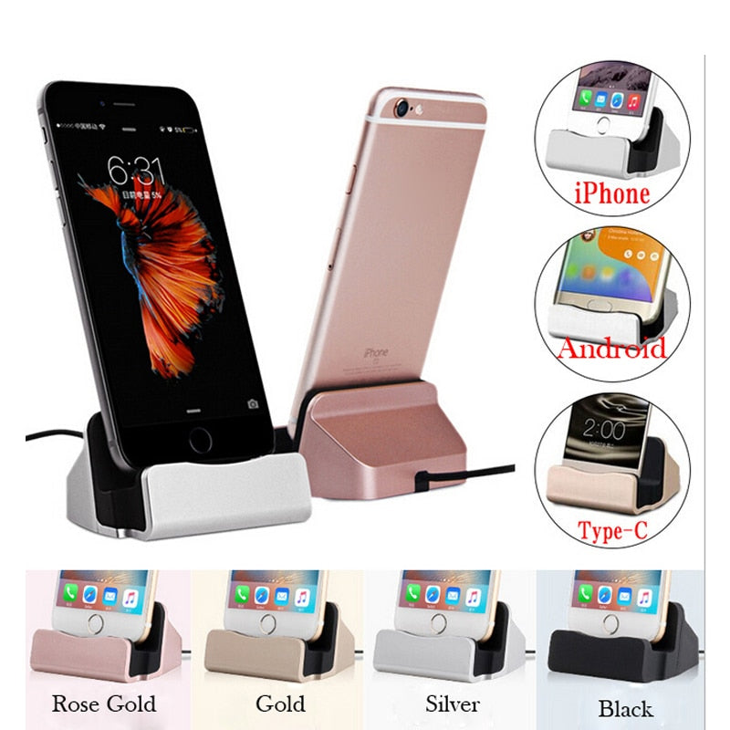 For iPhone X 8 7 6 USB Cable Sync Cradle Charger Base For Xiaomi Android Type C Samsung Stand Holder Charging Base Dock Station - dianjiang-