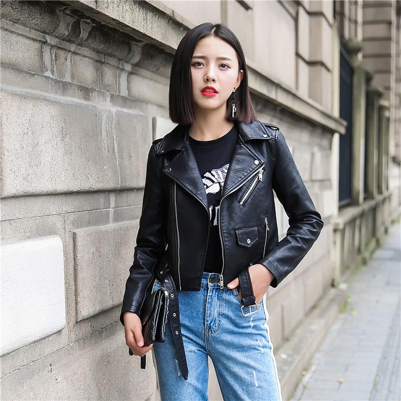 Ftlzz Pu Leather Jacket Women Fashion Bright Colors Black Motorcycle Coat Short Faux Leather Biker Jacket Soft Jacket Female - dianjiang-