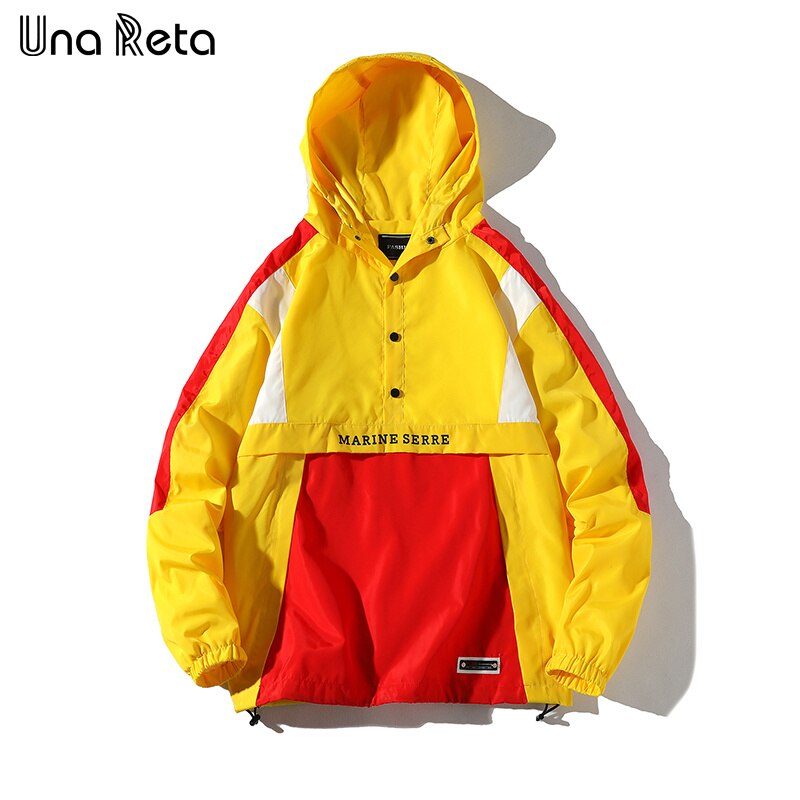 Una Reta Hooded Jackets Men New Patchwork Color Block Pullover Jacket Fashion Tracksuit Coat Men Hip Hop Streetwear Jacket Men - dianjiang-