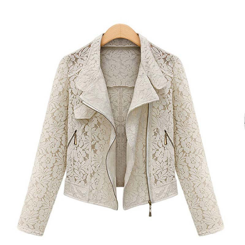Lace Biker Jacket 2019 Autumn New Brand High Quality Full Lace Outwear Leisure Casual Short Jacket Metal Zipper Jacket FREE SHIP - dianjiang-