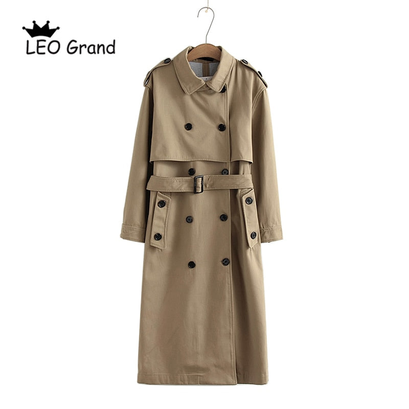 Vee Top women casual solid color double breasted outwear fashion sashes office coat chic epaulet design long trench 902229 - dianjiang-