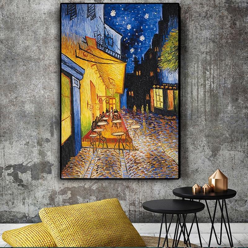 Famous Van Gogh Cafe Terrace At Night Oil Painting Reproductions on Canvas Posters and Prints Wall Art Picture for Living Room - dianjiang-