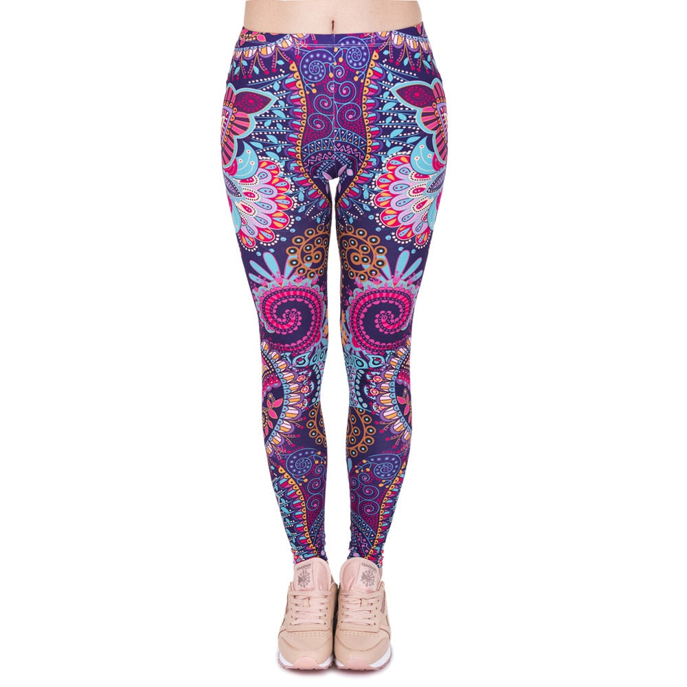 Brands Women Fashion Legging Aztec Round Ombre Printing leggins Slim High Waist  Leggings Woman Pants - dianjiang-