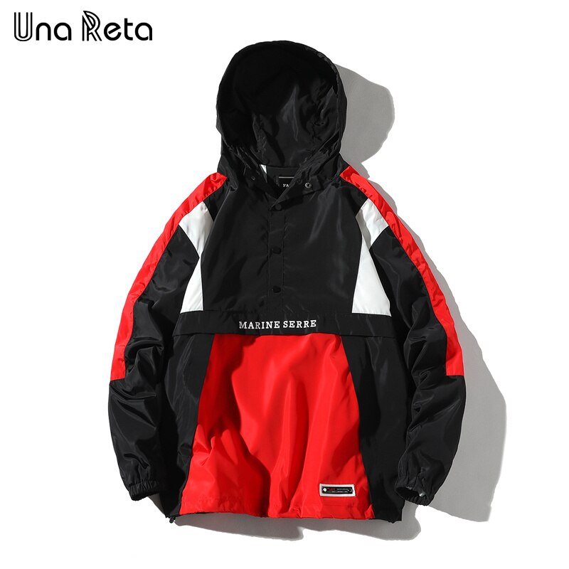 Una Reta Hooded Jackets Men New Patchwork Color Block Pullover Jacket Fashion Tracksuit Coat Men Hip Hop Streetwear Jacket Men - dianjiang-