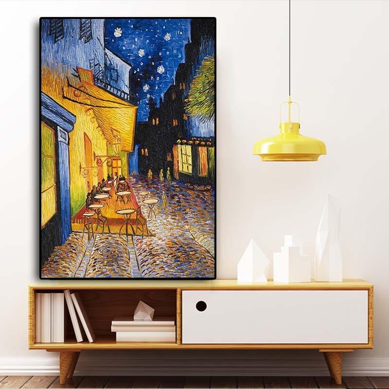 Famous Van Gogh Cafe Terrace At Night Oil Painting Reproductions on Canvas Posters and Prints Wall Art Picture for Living Room - dianjiang-