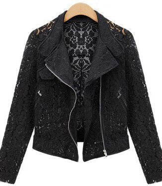 Lace Biker Jacket 2019 Autumn New Brand High Quality Full Lace Outwear Leisure Casual Short Jacket Metal Zipper Jacket FREE SHIP - dianjiang-