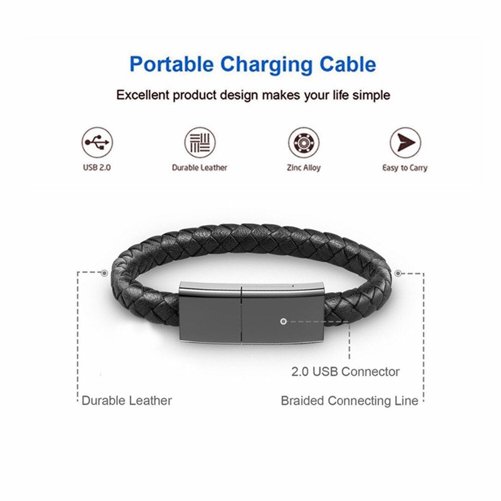 Micro USB Cable 2A Fast Charging Outdoor Leather Bracelet Data Sync Cable for iPhone Type C Android Charger Phone Usb Cable Wire - dianjiang-