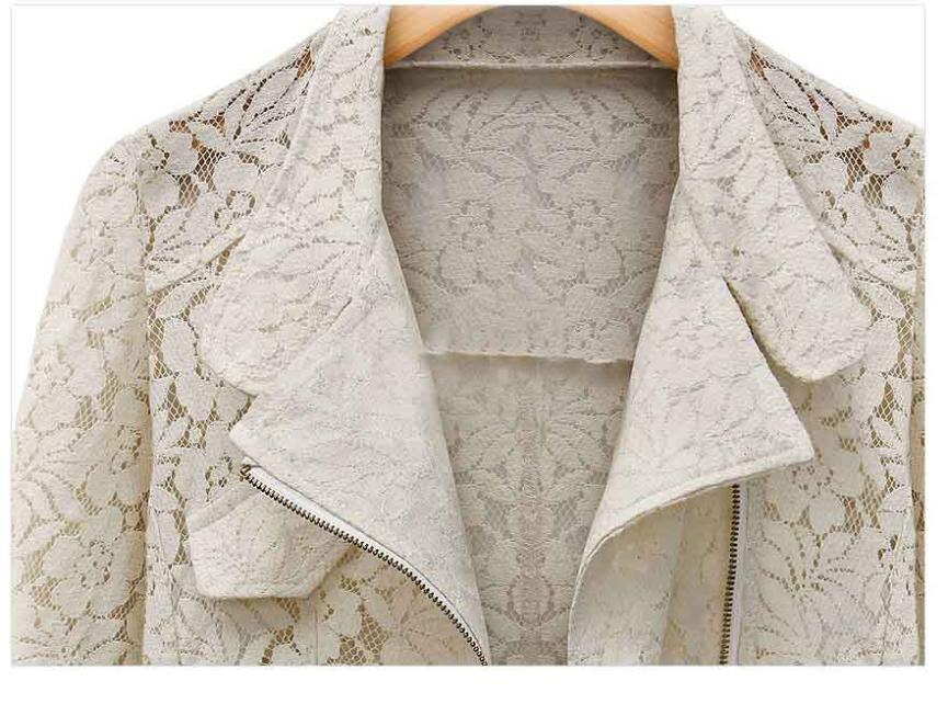 Lace Biker Jacket 2019 Autumn New Brand High Quality Full Lace Outwear Leisure Casual Short Jacket Metal Zipper Jacket FREE SHIP - dianjiang-