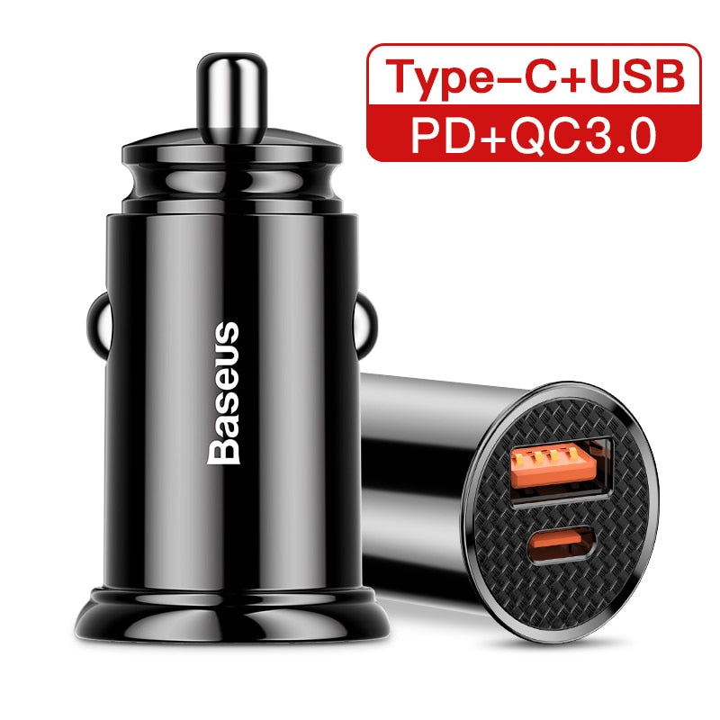 Baseus 30W Quick Charge 4.0 3.0 USB Car Charger For Xiao Mi9 Huawei Supercharge SCP QC4.0 QC3.0 Fast PD USB C Car Phone Charger - dianjiang-