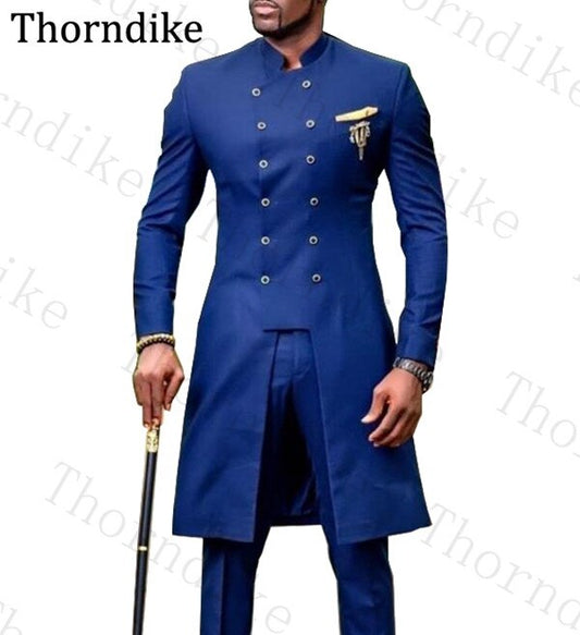 Thorndike 2020 Double Breasted Men Suit Mandarin Lapel Groom Tuxedos Mens Wedding Dress Man Suits Custom Made Long Man Suits - dianjiang-