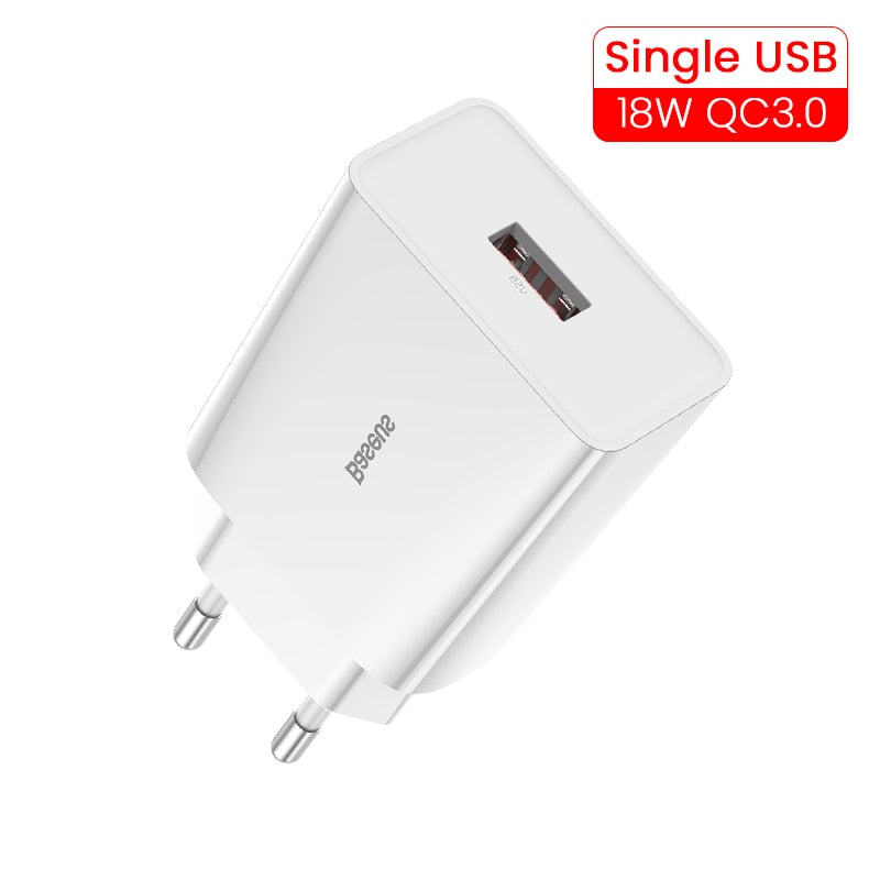 Baseus 18W Dual USB Charger Quick Charge QC PD 3.0 Type C Fast Charging For iPhone Xiaomi QC3.0 USB C Wall Mobile Phone Charger - dianjiang-