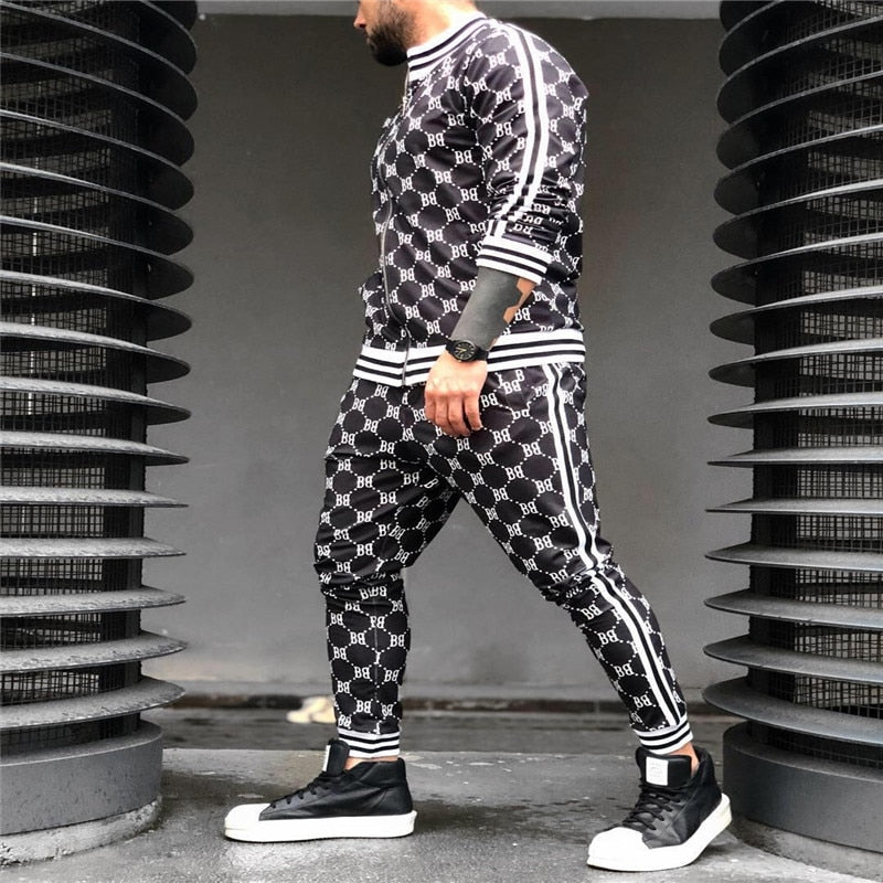 New Colorful Plaid Men Casual Zipper Set Autumn Tracksuit Set Male Sweatshirt Pocket Fashion Jackets Men Tracksuit Sets Mens set - dianjiang-