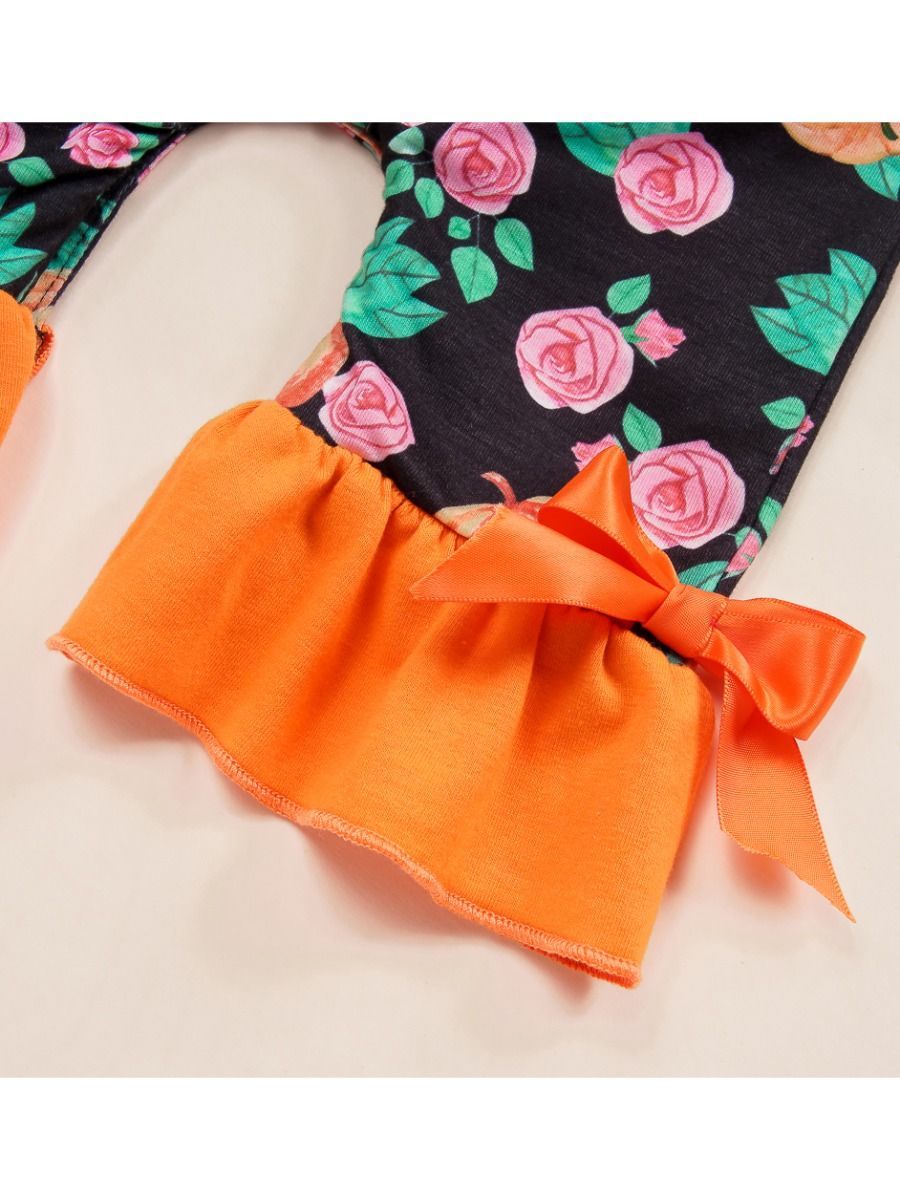 Halloween 2-Piece Pumpkin Allover Print Ruffle Overall+Headband - dianjiang-