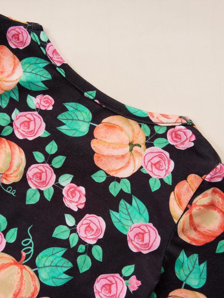 Halloween 2-Piece Pumpkin Allover Print Ruffle Overall+Headband - dianjiang-