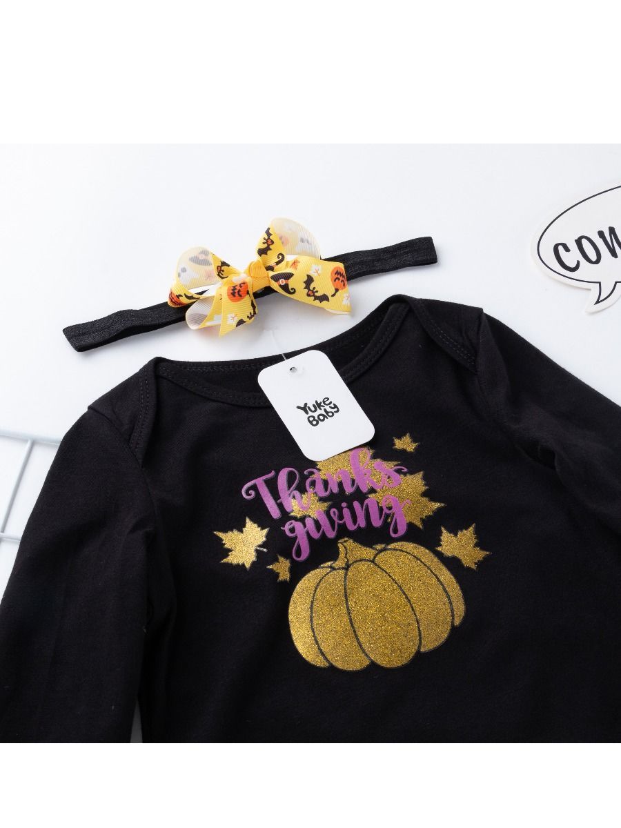 Halloween 3-Pieces Baby Girl Thanksgiving Romper+Tutu Dress+Headband - dianjiang-