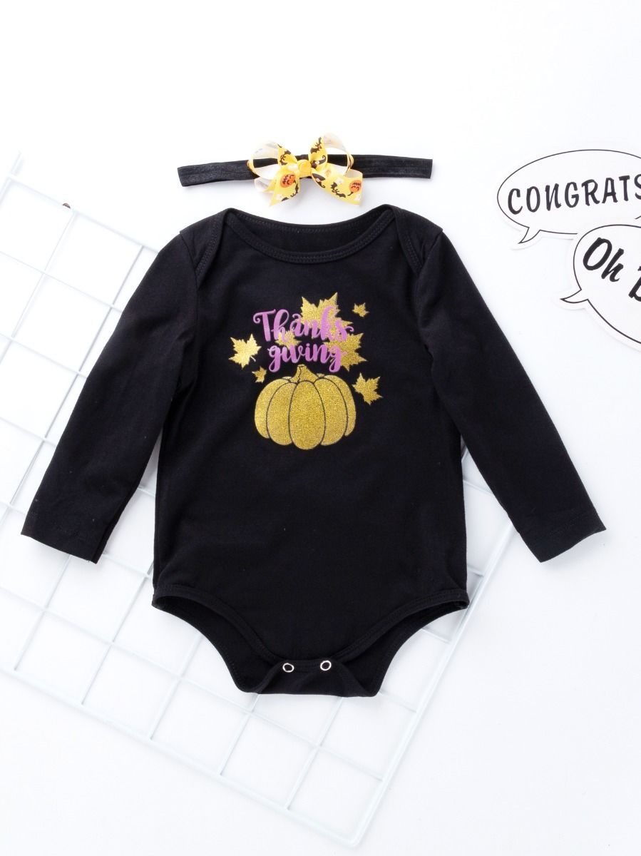 Halloween 3-Pieces Baby Girl Thanksgiving Romper+Tutu Dress+Headband - dianjiang-