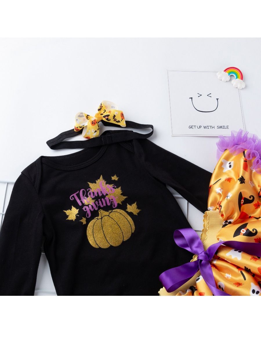 Halloween 3-Pieces Baby Girl Thanksgiving Romper+Tutu Dress+Headband - dianjiang-