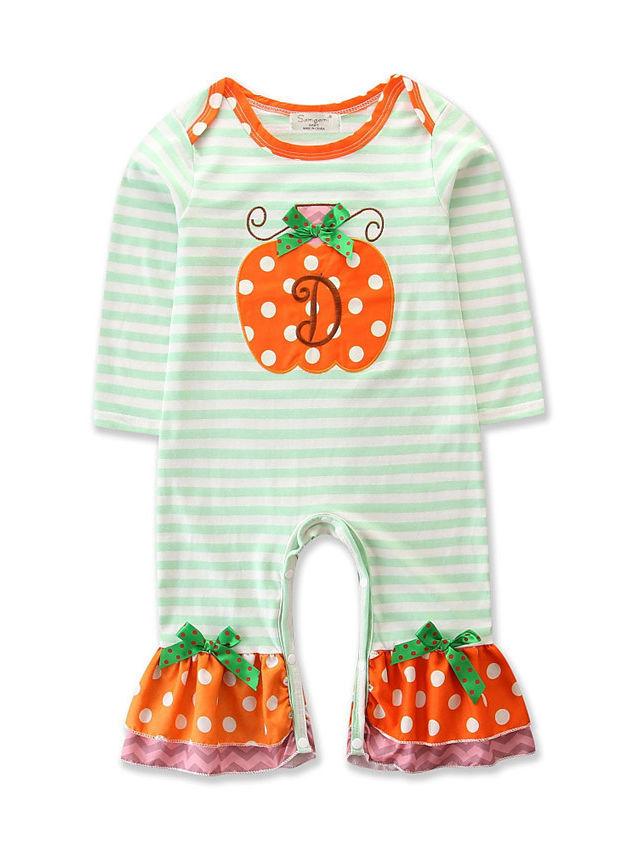 Halloween Baby Girl Jumpsuit Bow Pumpkin Striped - dianjiang-