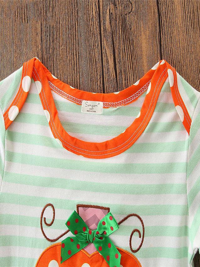 Halloween Baby Girl Jumpsuit Bow Pumpkin Striped - dianjiang-
