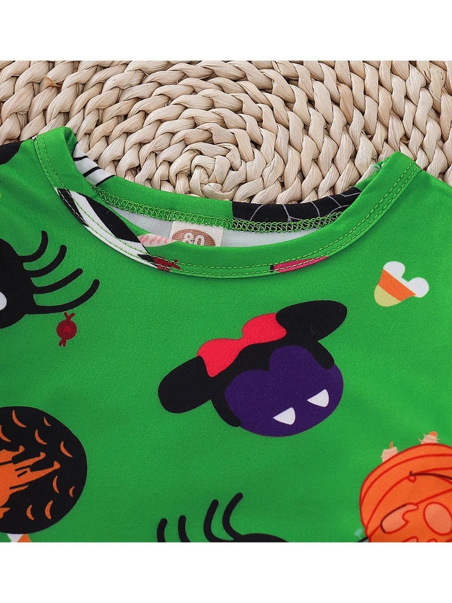 Halloween Baby Toddler Girl Pumpkin Ghost Printed Mesh Patchwork Dress - dianjiang-