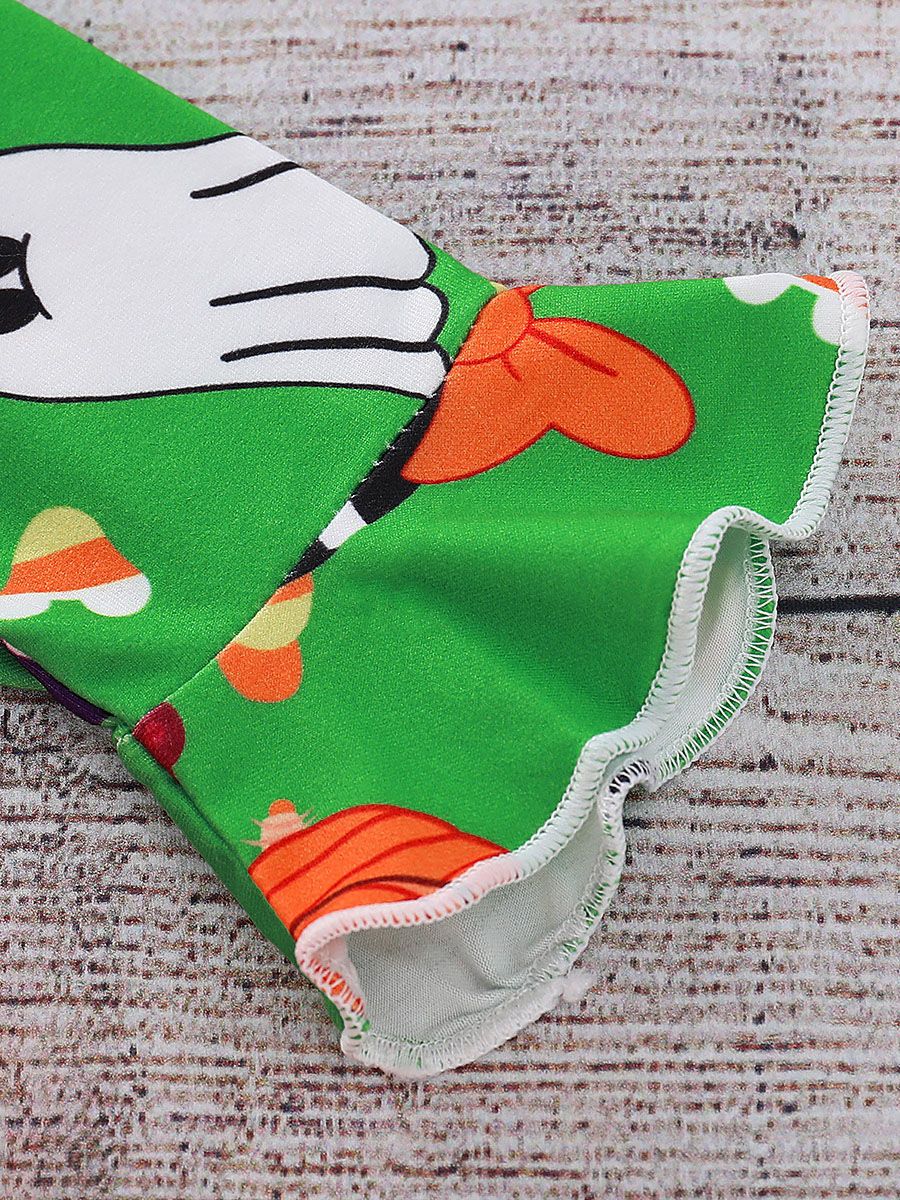 Halloween Baby Toddler Girl Pumpkin Ghost Printed Mesh Patchwork Dress - dianjiang-