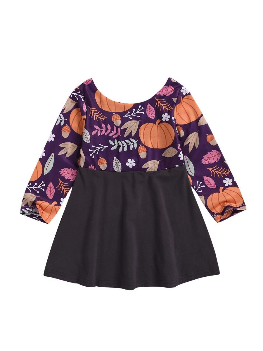 Halloween Baby Toddler Girls Pumpkin Long Sleeves Dress - dianjiang-