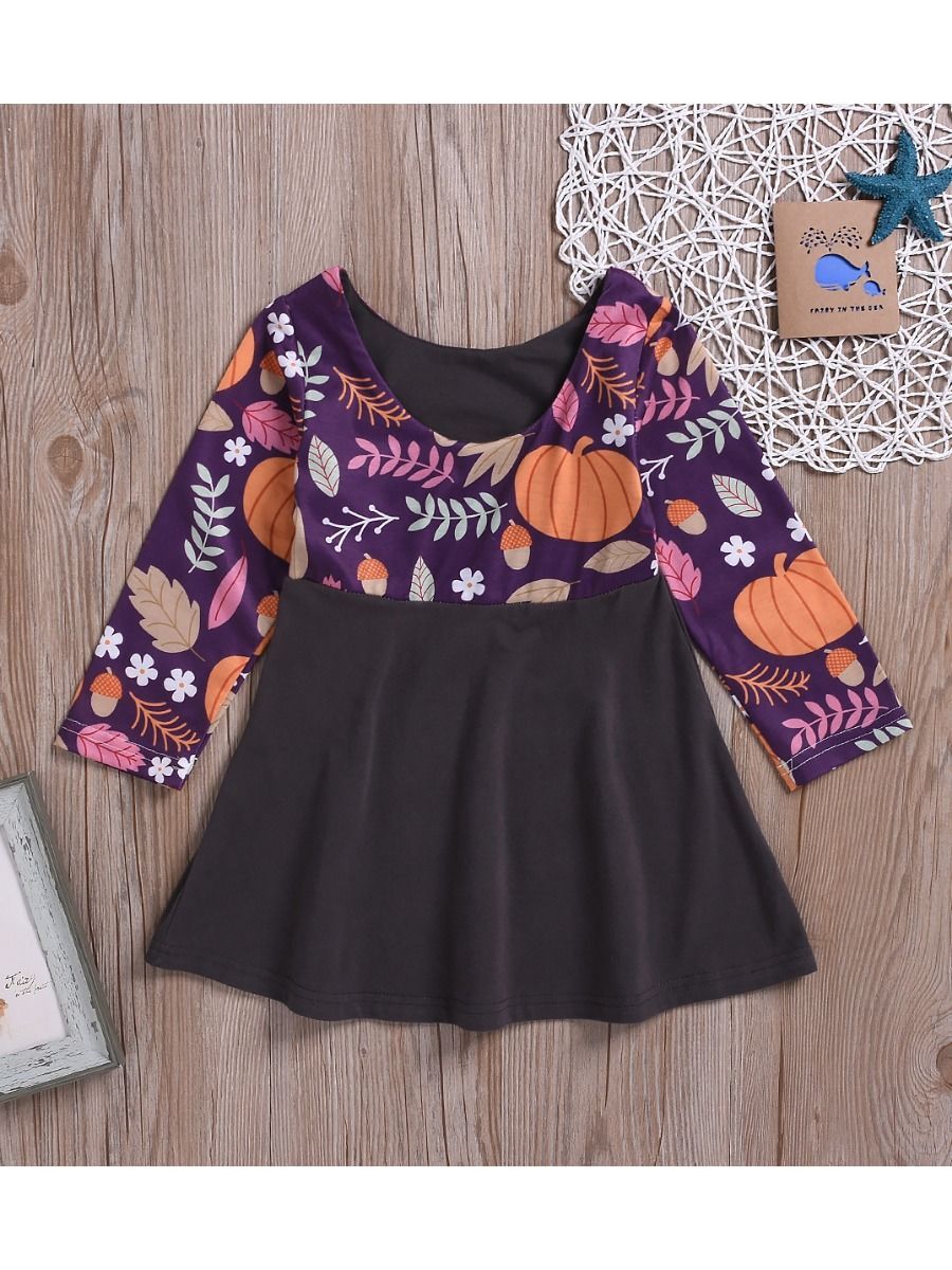 Halloween Baby Toddler Girls Pumpkin Long Sleeves Dress - dianjiang-
