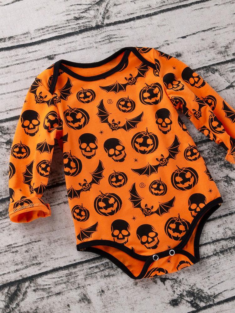 Halloween Pumpkin Bat Skull Printed Baby Bodysuit - dianjiang-